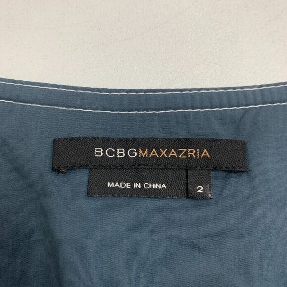 BCBGMaxAzria Mini Dress Women 2 Blue Gray Faux Wrap Tie Waist Pleated Sleeveless - Picture 8 of 13